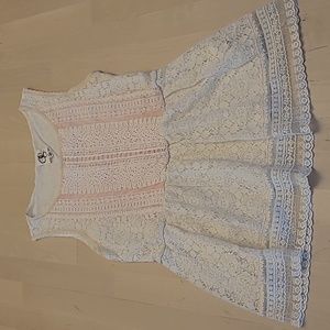 LIKE NEW Anthropologie One September White and Pink Sleeveless/Lace/Peplum Tank